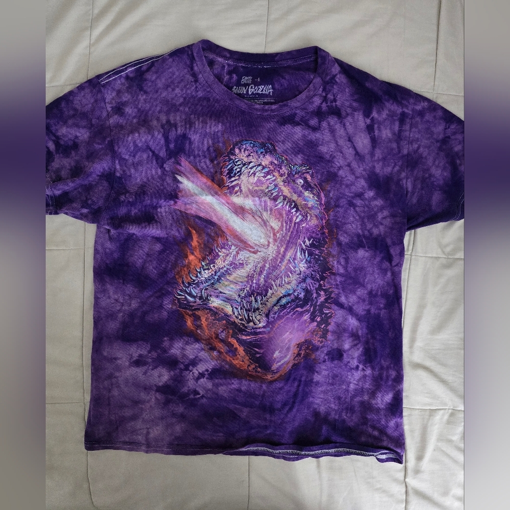 CAVITY COLORS- SHIN GODZILLA T-SHIRT (PURPLE ENERGY TIE DYE) Mens (L)